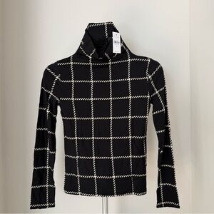 Ann Taylor Black and White Grid Turtleneck Sweater